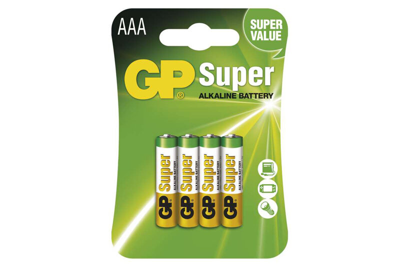 GP Super LR03 (AAA) baterie 1,5V - GP Super LR03 (AAA) 
alkalická baterie 1,5V
Cena za 4ks<br />Výrobce: GP batteries - 110740 4