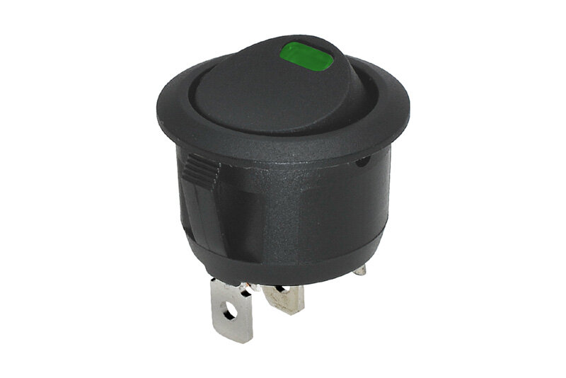 Kolebkovy spinac kruhovy s LED zelena - Kolébkový spínač kruhový 20mm / 6A s LED zelená<br />Výrobce: - 450718